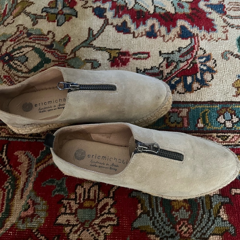 Eric Michael women’s 6.5-7 espadrilles, tan suede.
